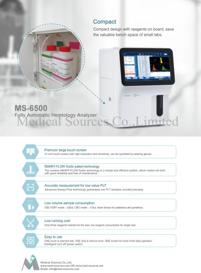Ms-6500 Hôpital Diagnostic Cinq Partie 5 Diff Analyseur d'Hématologie Entièrement Automatique