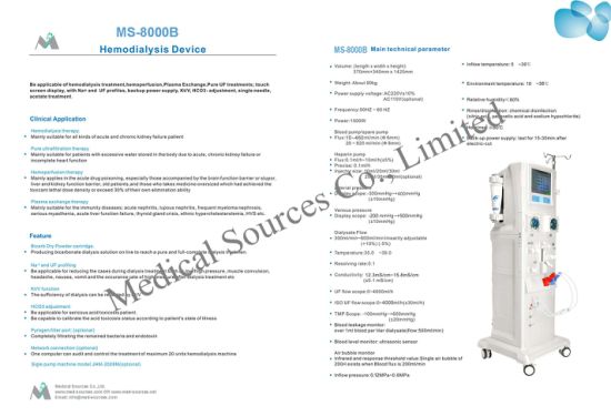 (MS-8000B) Meilleure vente de machine d'hémodialyse médicale de dialyse rénale
