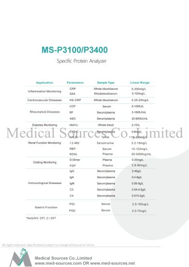 (MS-3400) Analyseur de protéines spécifiques aux instruments d'analyse clinique