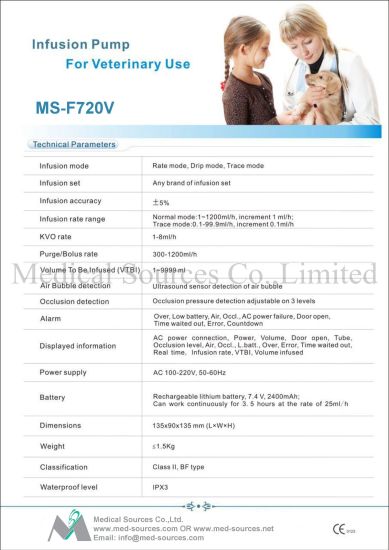 (MS-F720V) Pompe à seringue vétérinaire de haute qualité Alimentation Infusion Injection électronique